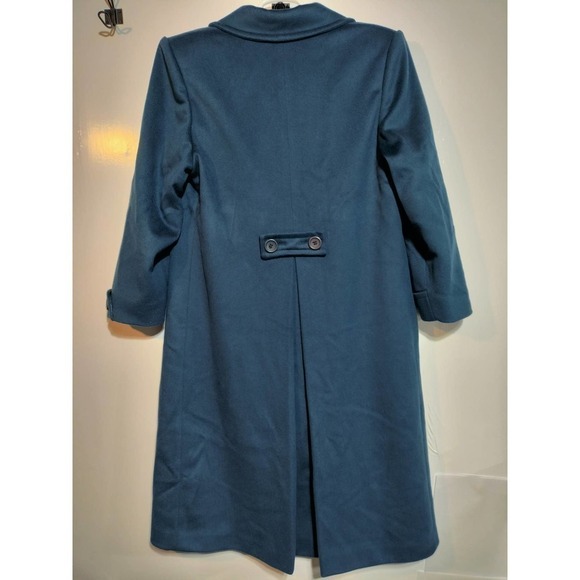 London Fog Navy Blue Long Trench Coat 100% Wool Vintage 14 Petite Made in USA - Picture 2 of 8